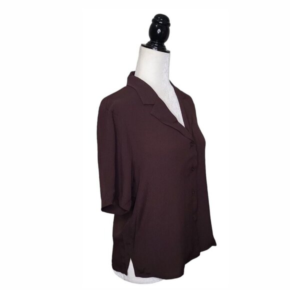 Frank And Oak Women's Blouse Size XS/XXS Short Sleeve Brown Fluid Camp Collar - Picture 3 of 10